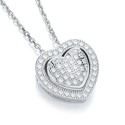 Micro Pave' Heart Pendant with 18" Chain - Silver - Image 2
