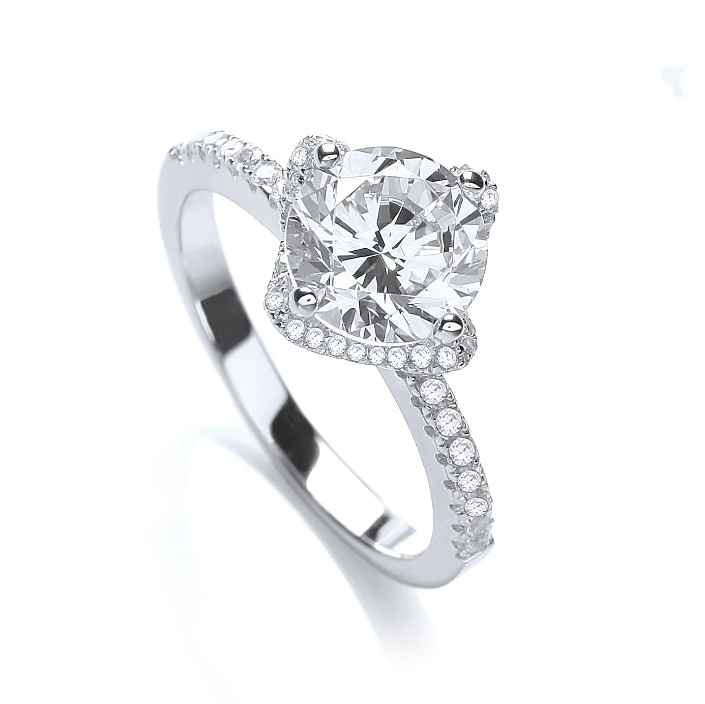 Micro Pave' High setting S/S Ring Cubic Zirconia on Shoulder - Silver - Image 2