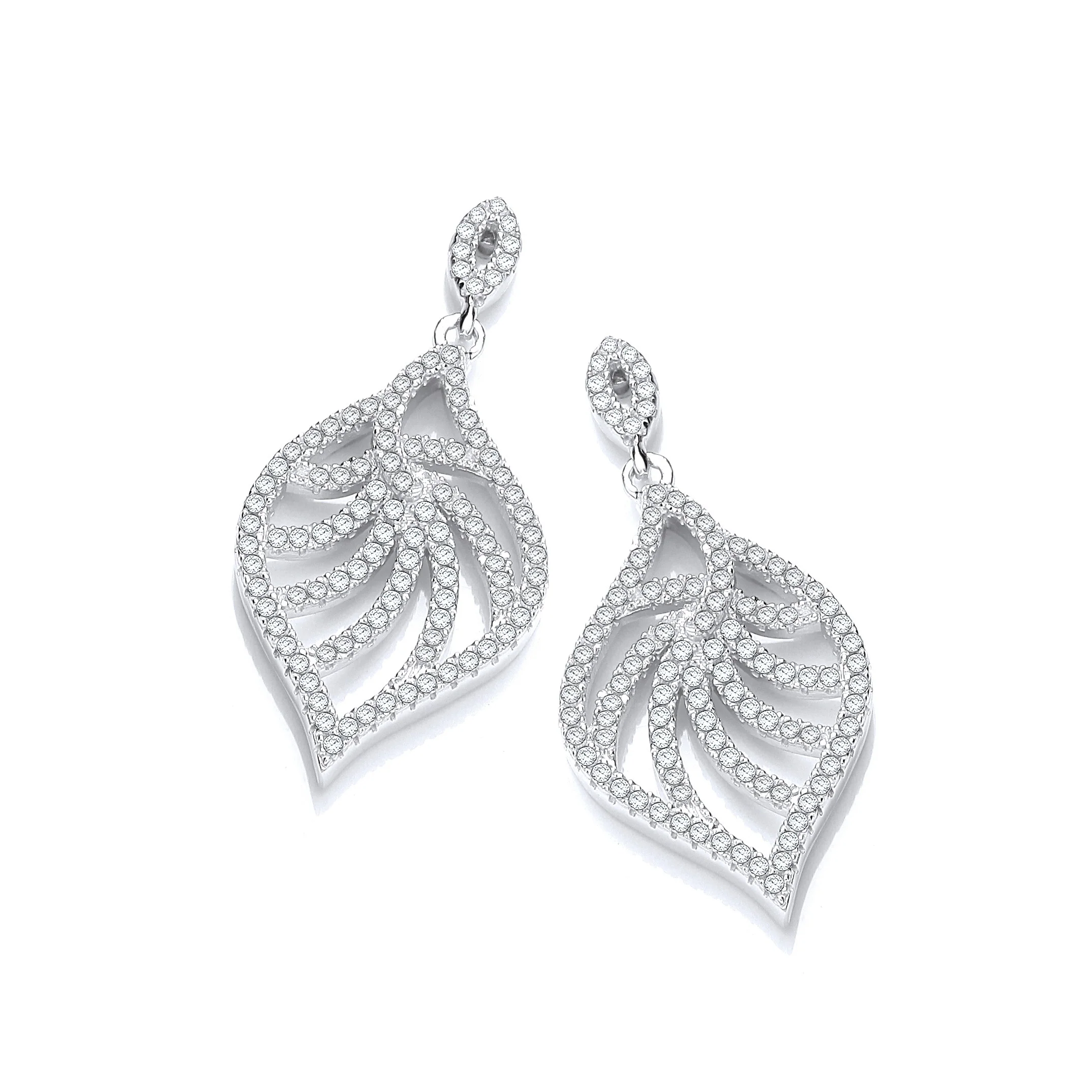 Micro Pave' Leaf Shape Earrings - Silver - Image 2
