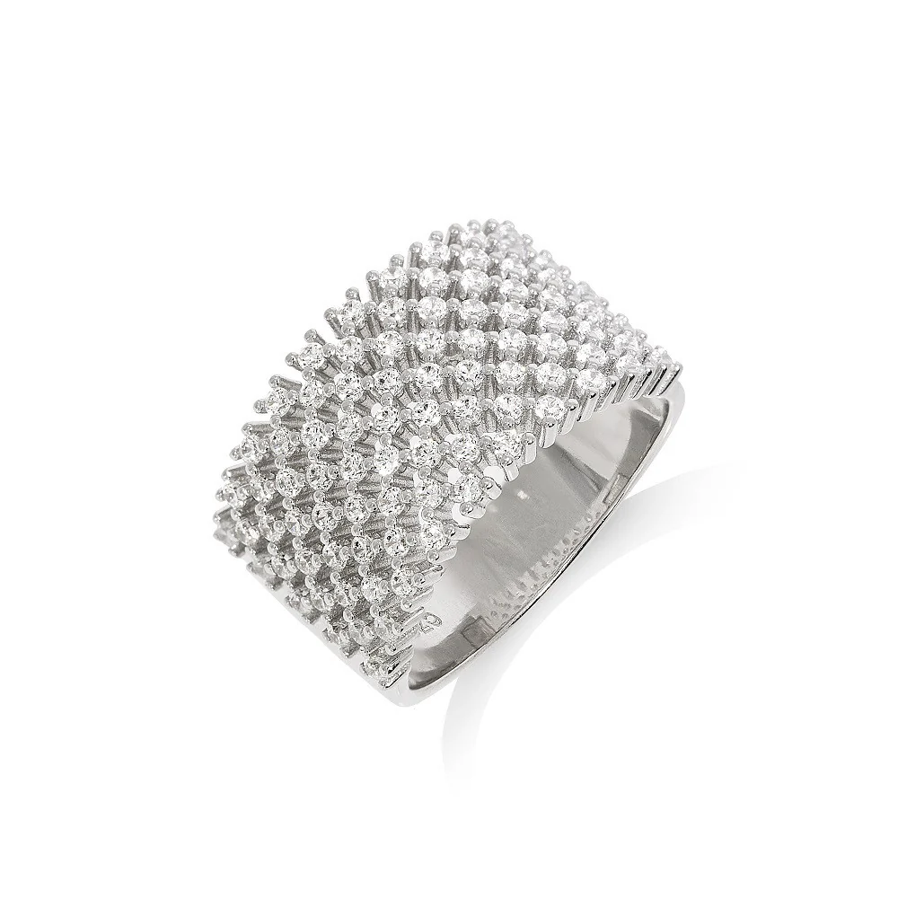 Micro Pave' Multi Row Cubic Zirconia Ring - Silver - Image 2