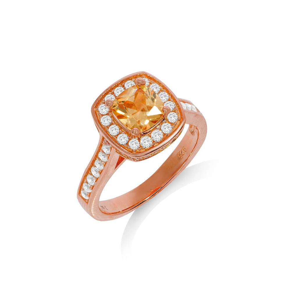 Micro Pave Rose Coated Champagne Centre Silver Cubic Zirconia Ring - Silver - Image 2