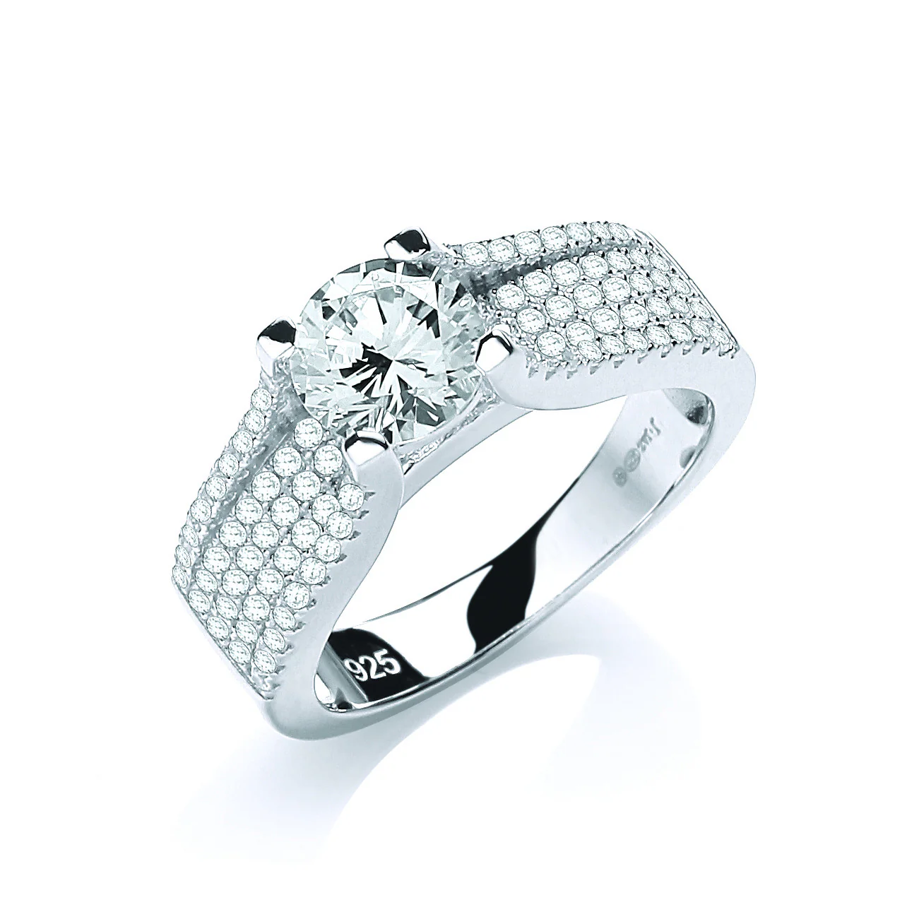 Micro Pave' Round Brilliant Centre Cubic Zirconia Ring - Silver - Image 2
