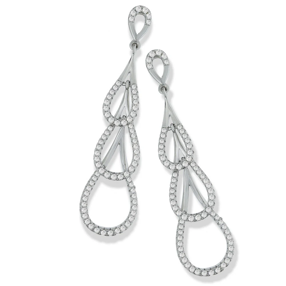 Micro Pave Step Down Drop Cubic Zirconia Earrings - Silver - Image 2