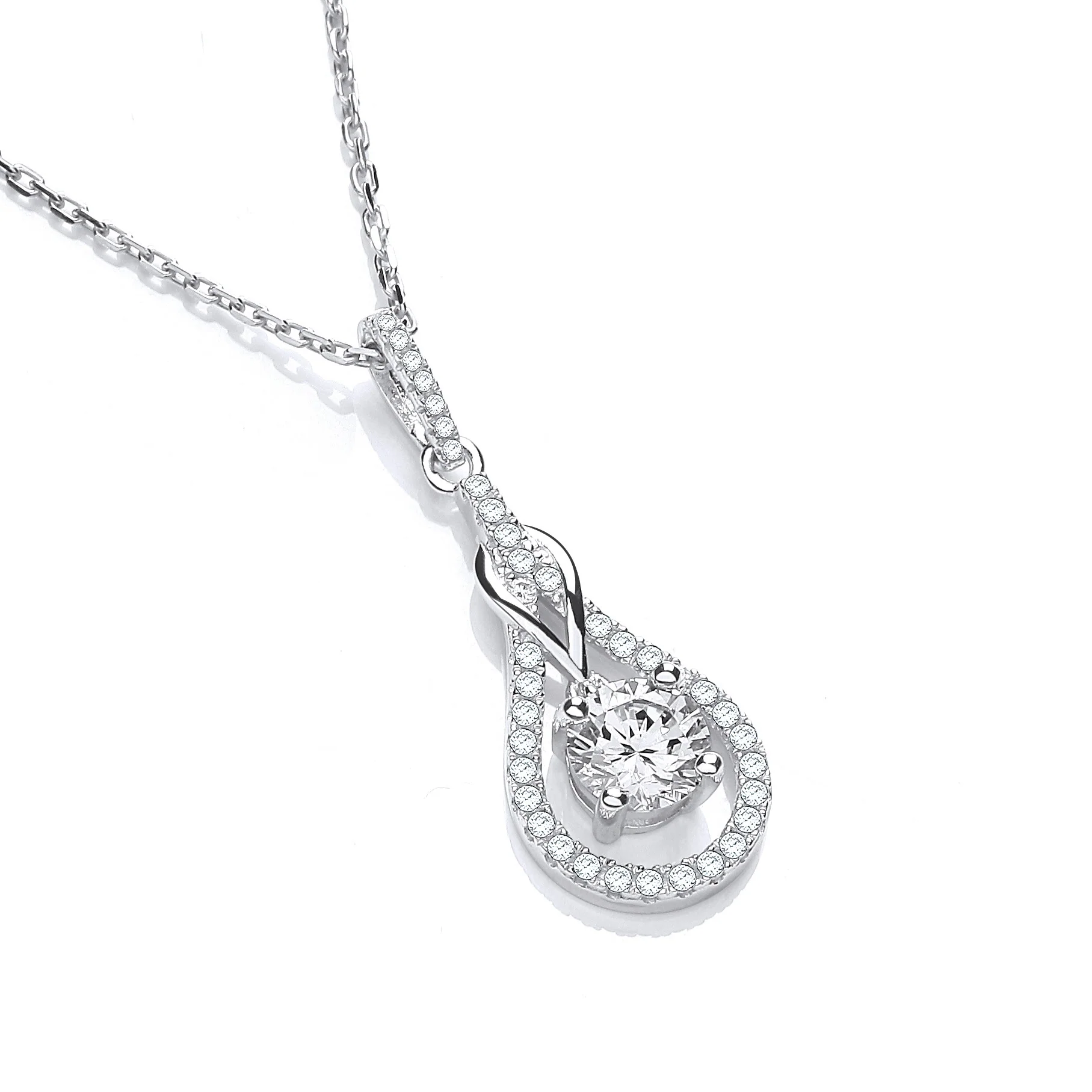 Micro Pave' Teardrop Cubic Zirconia Pendant with 18" Chain - Silver - Image 2