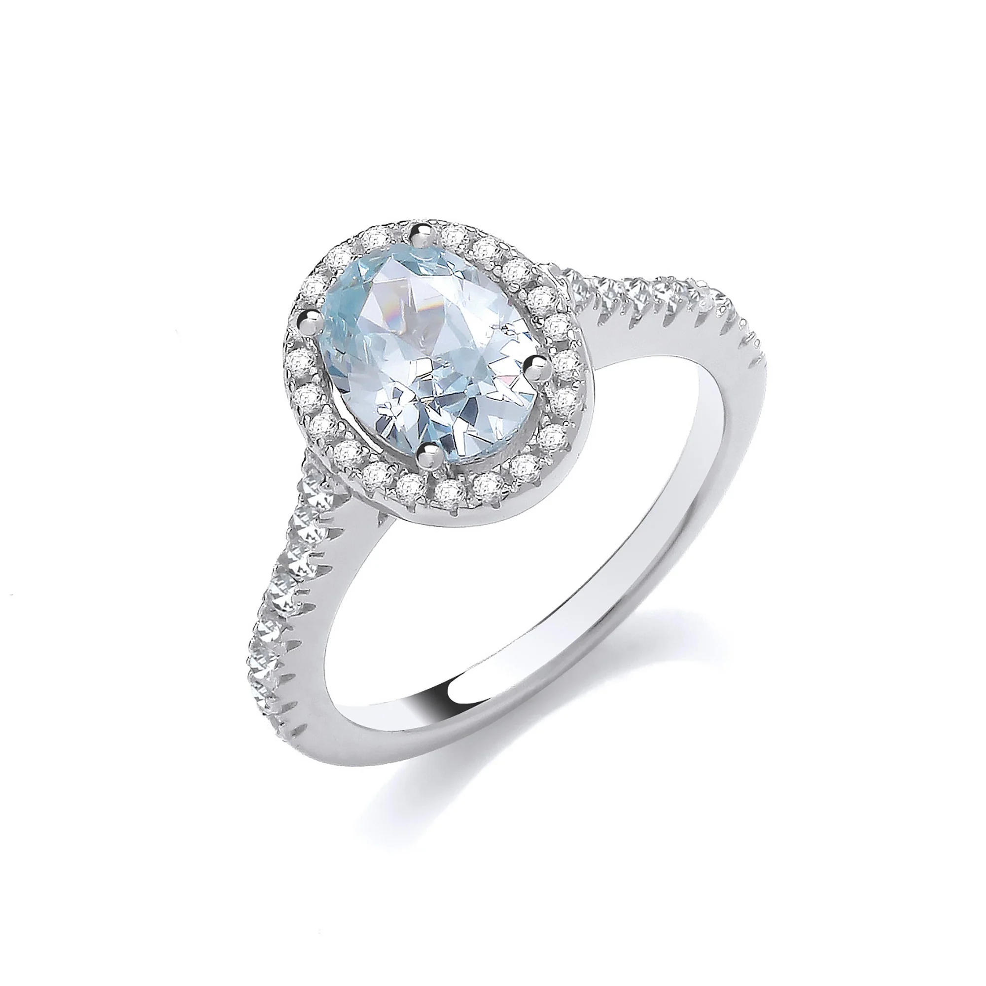 Oval Aquamarine Cubic Zirconia Halo Ladies Ring J-Jaz - Silver - Image 3