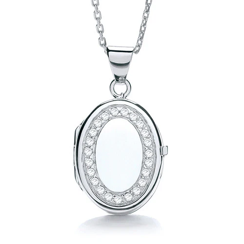 Oval Shape with Cubic Zirconia's Locket - Silver - Image 2
