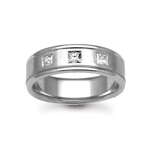 Platinum 7mm Natural Diamond 30pts Rubover set Wedding Ring