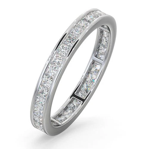 Platinum Channel Set Princess Cut Full Eternity Ring Natural Diamond 1.50ct H Si