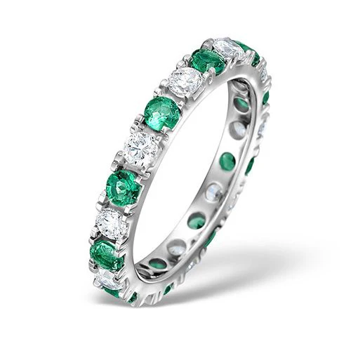 Platinum Claw Set Full Eternity Ring Natural Diamond 1.00ct Emerald 1.10ct H Si