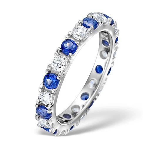 Platinum Claw Set Full Eternity Ring Natural Diamond 1.00ct Sapphire1.70ct G VS
