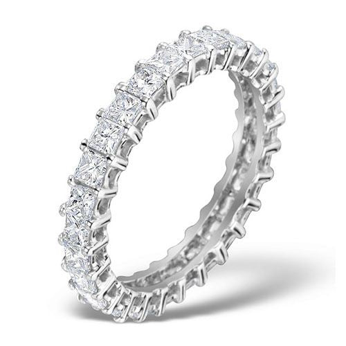 Platinum Claw Set Full Eternity Ring Princess Cut Natural Diamond 2.00ct G VS