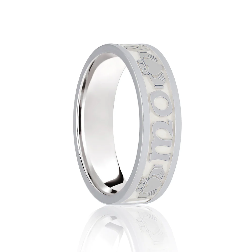 Platinum Flat Court 5mm Celtic Laser Engraved Wedding Band