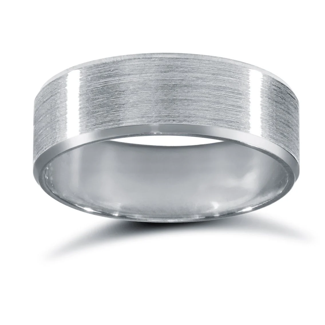 Platinum Premium Weight Flat Court Profile Satin and Bevelled Edge Wedding Ring