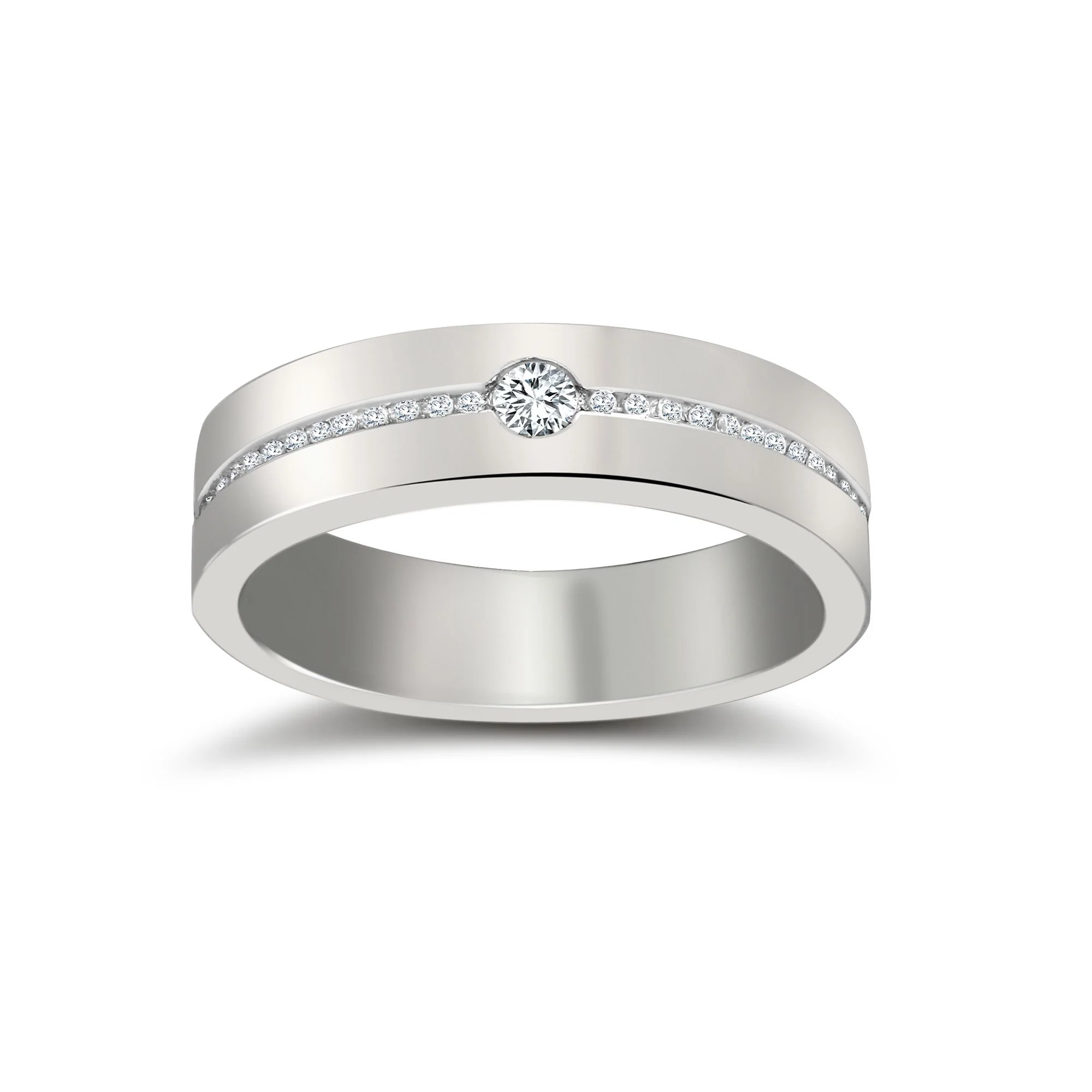 Platinum RBC Flat Court Natural Diamond Wedding Band Half Set - 4mm - 28pts