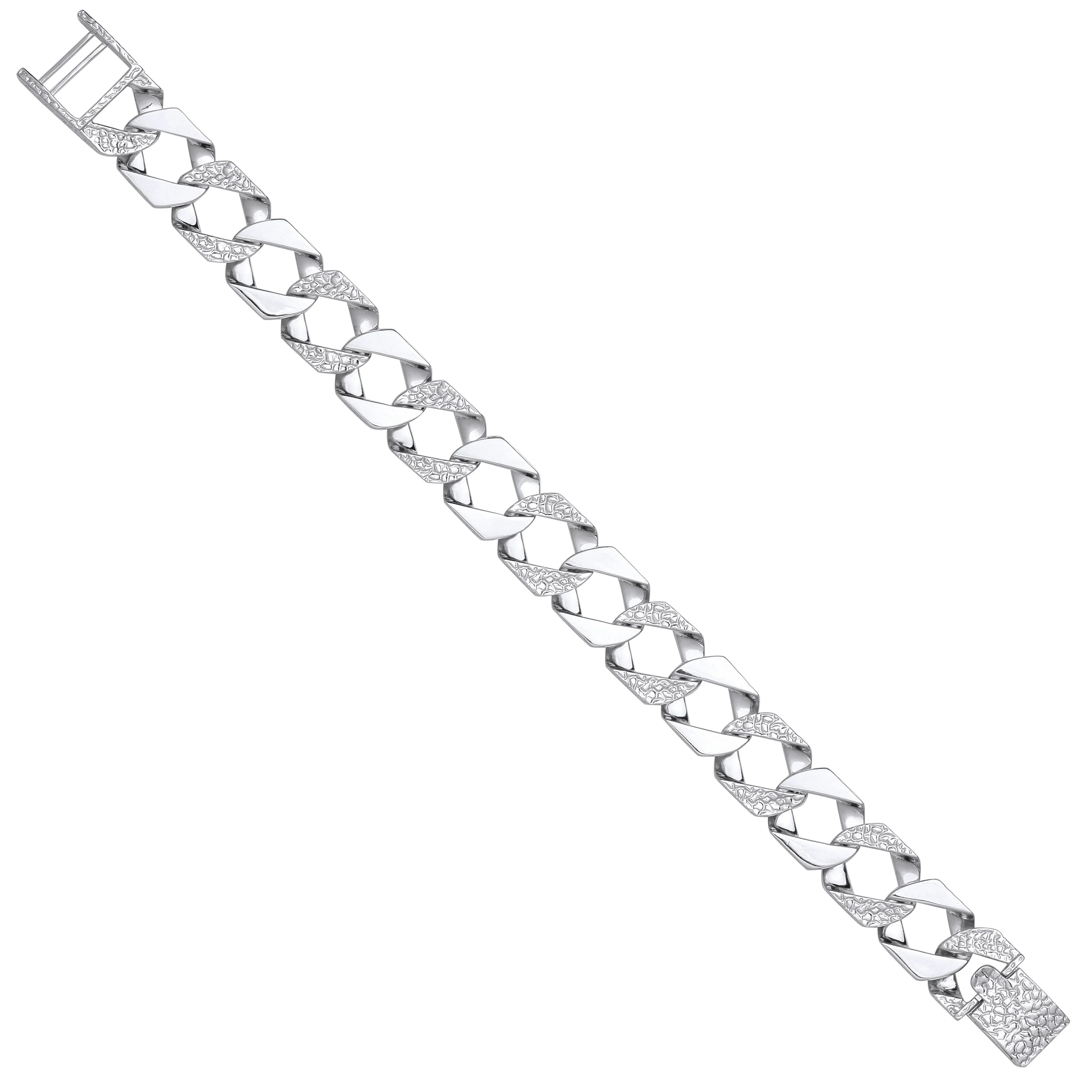 Silver 15mm Plain & Patterned Cast Link Bracelet - Silver - Image 2