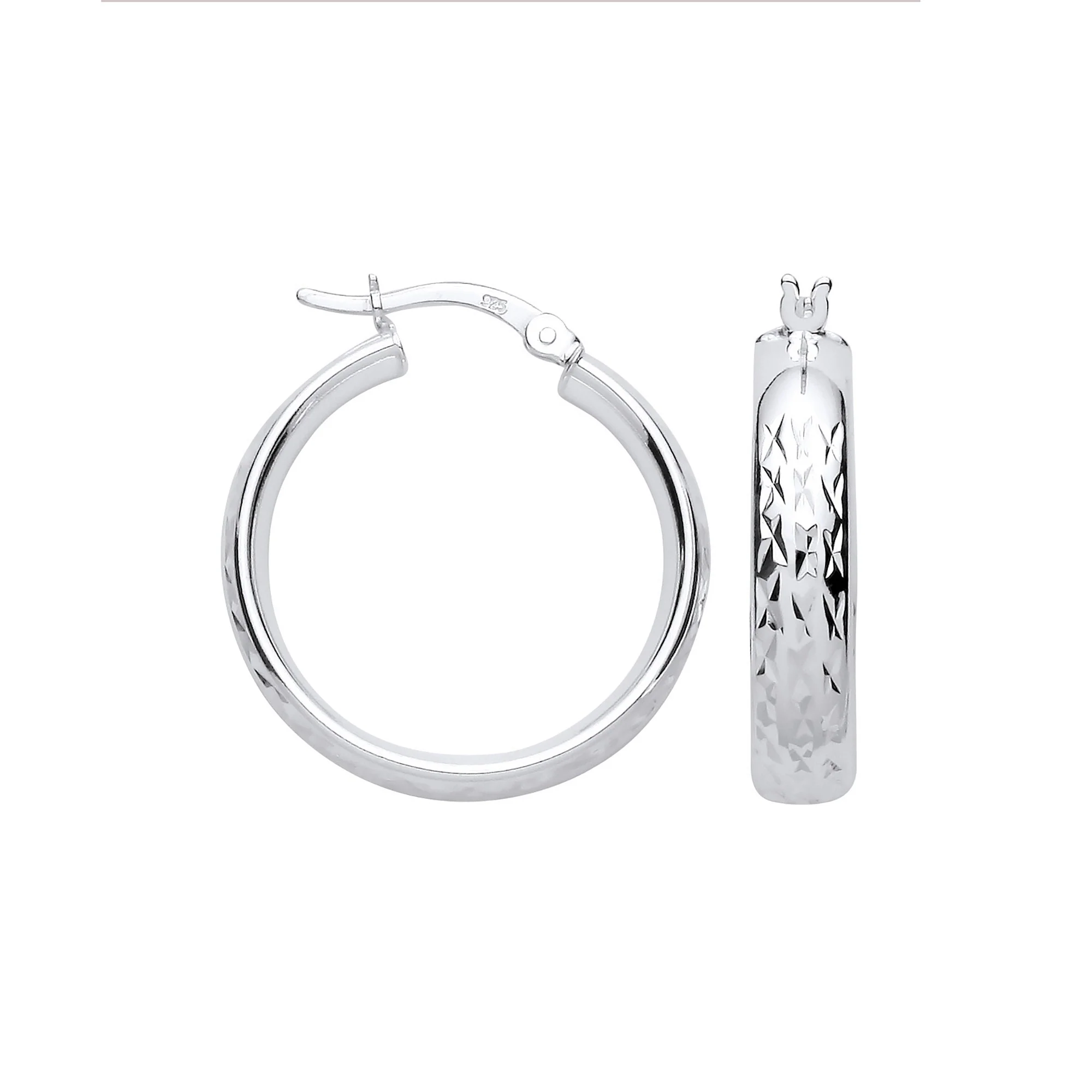 Silver 20mm Tyre Tread Design D Shape Earrings - Silver - Image 2