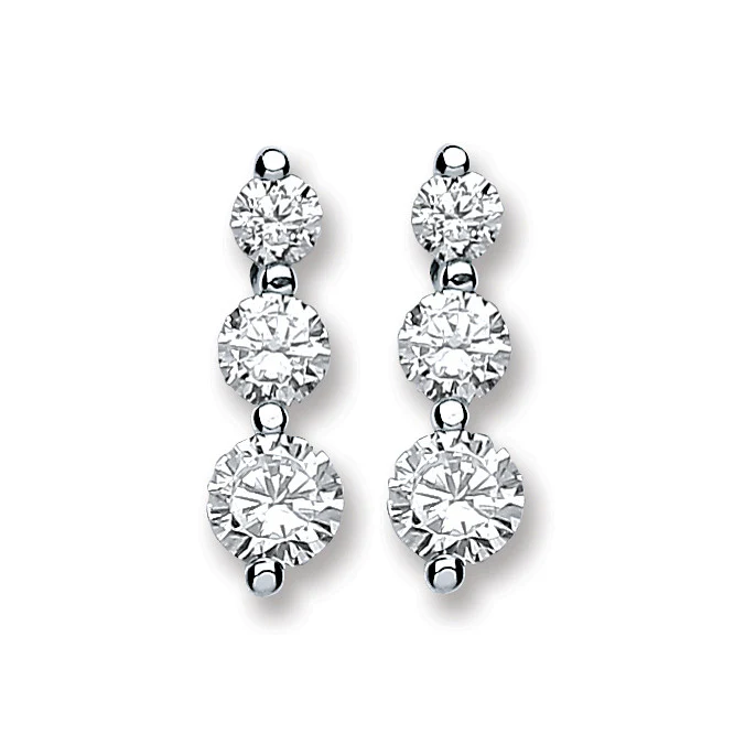 Silver 3 Cubic Zirconia Graduated Drop Earrings - Silver - Image 2