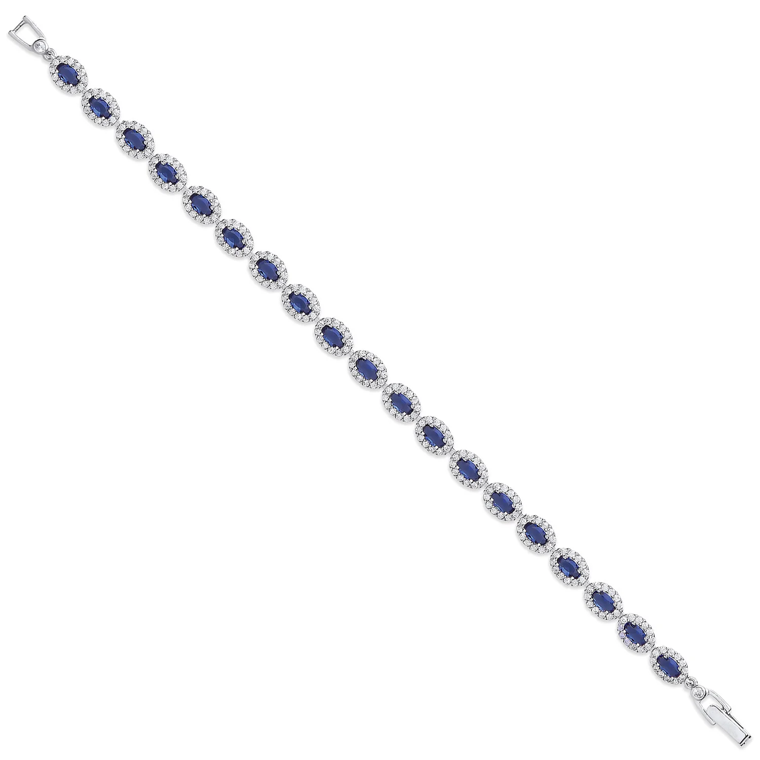 Silver 5.8mm Sapphire Blue Oval Cubic Zirconia Ladies Bracelet - Silver - Image 2