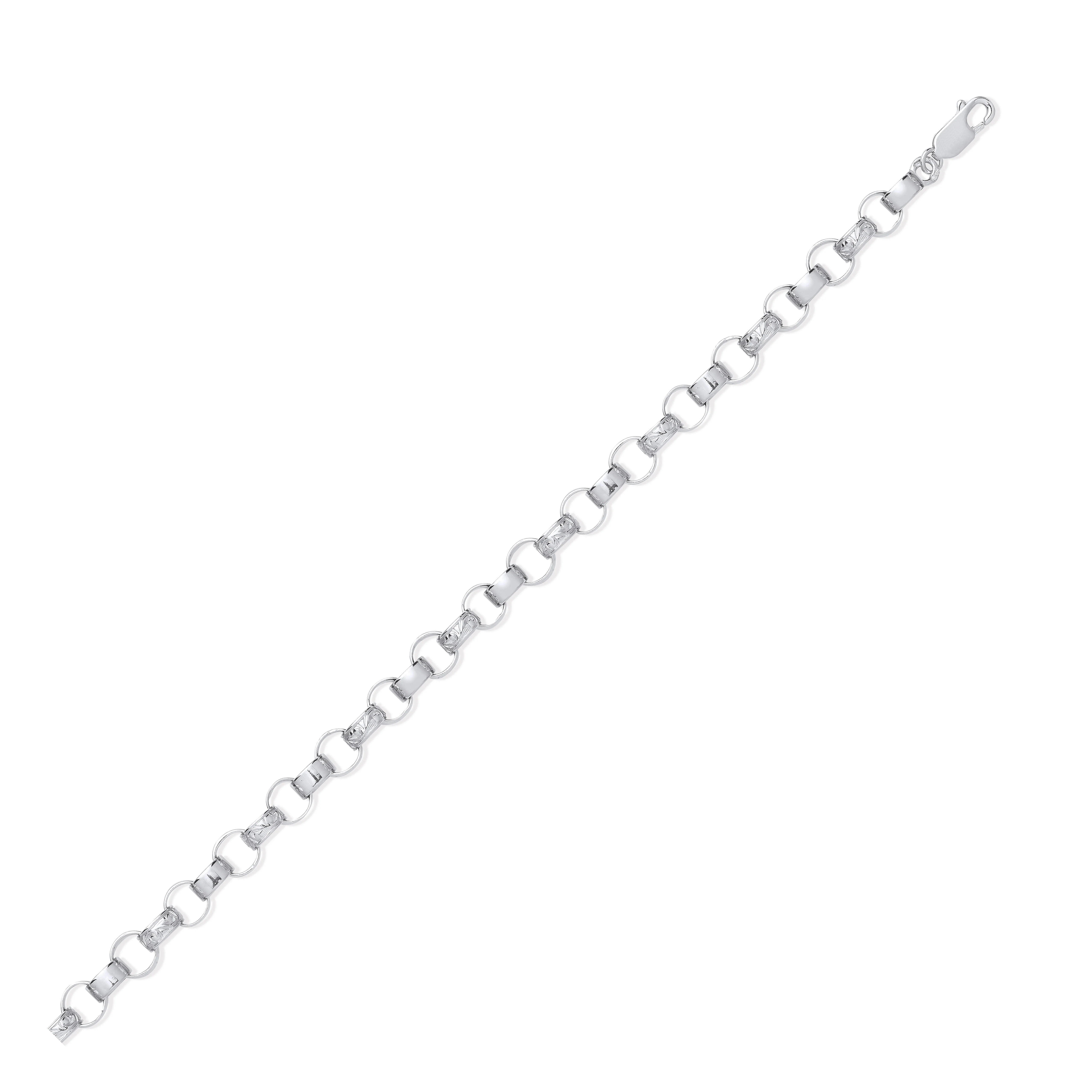 Silver 8.0mm Plain & Engraved Link Belcher Chain/Bracelet - Silver - Image 2