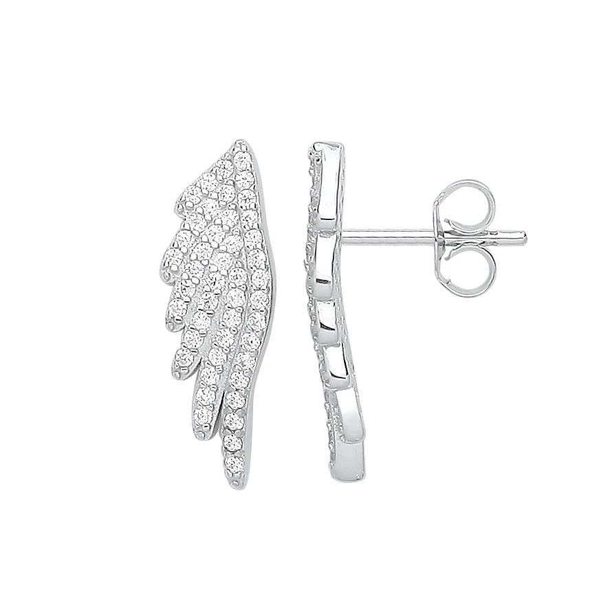 Silver Angel Wing Cubic Zirconia Studs - Silver - Image 2