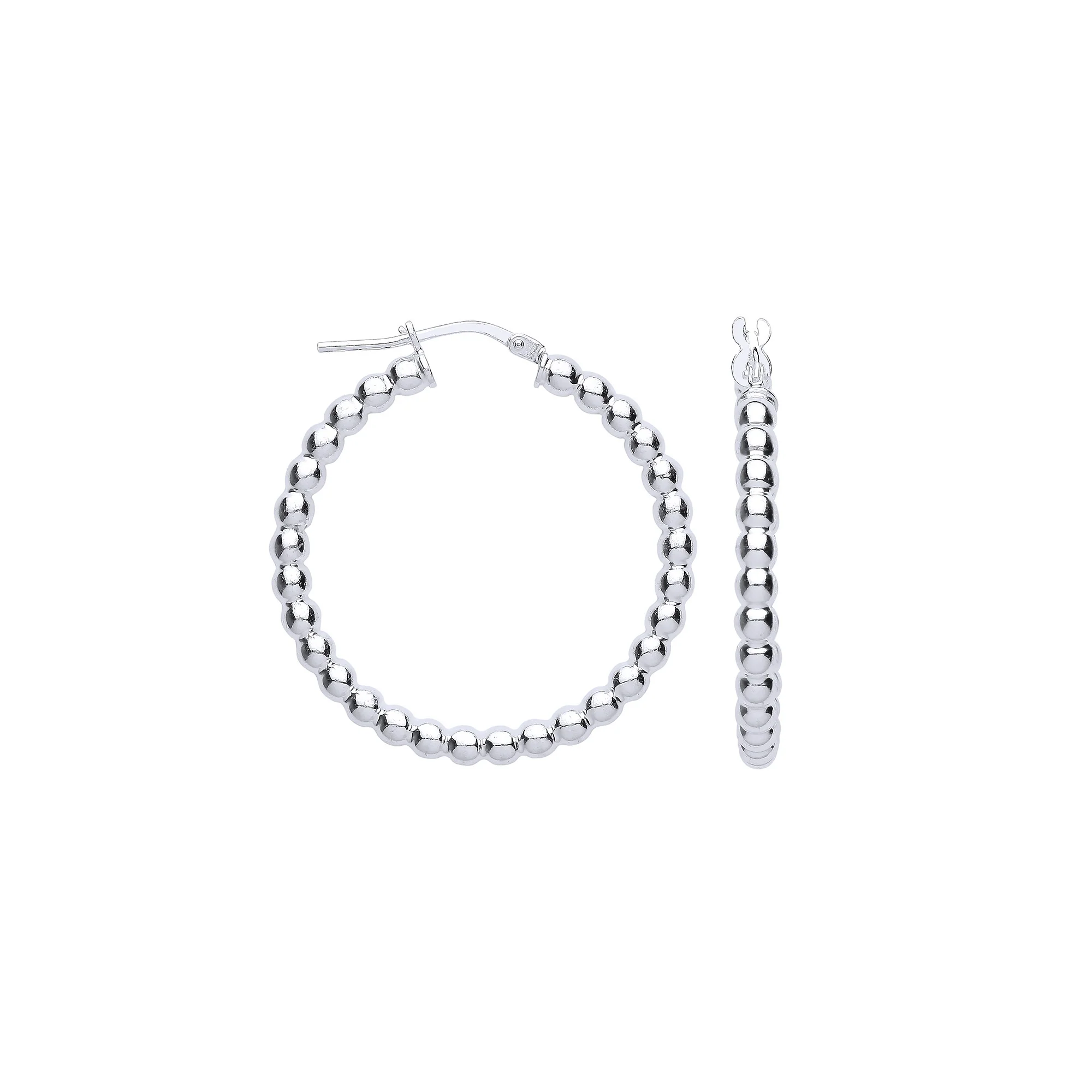 Silver Bead 31mm Hoop Earrings - Silver - Image 2