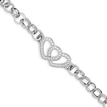 Silver Belcher Links Cubic Zirconia Hearts Baby Bracelet - Silver - Image 2