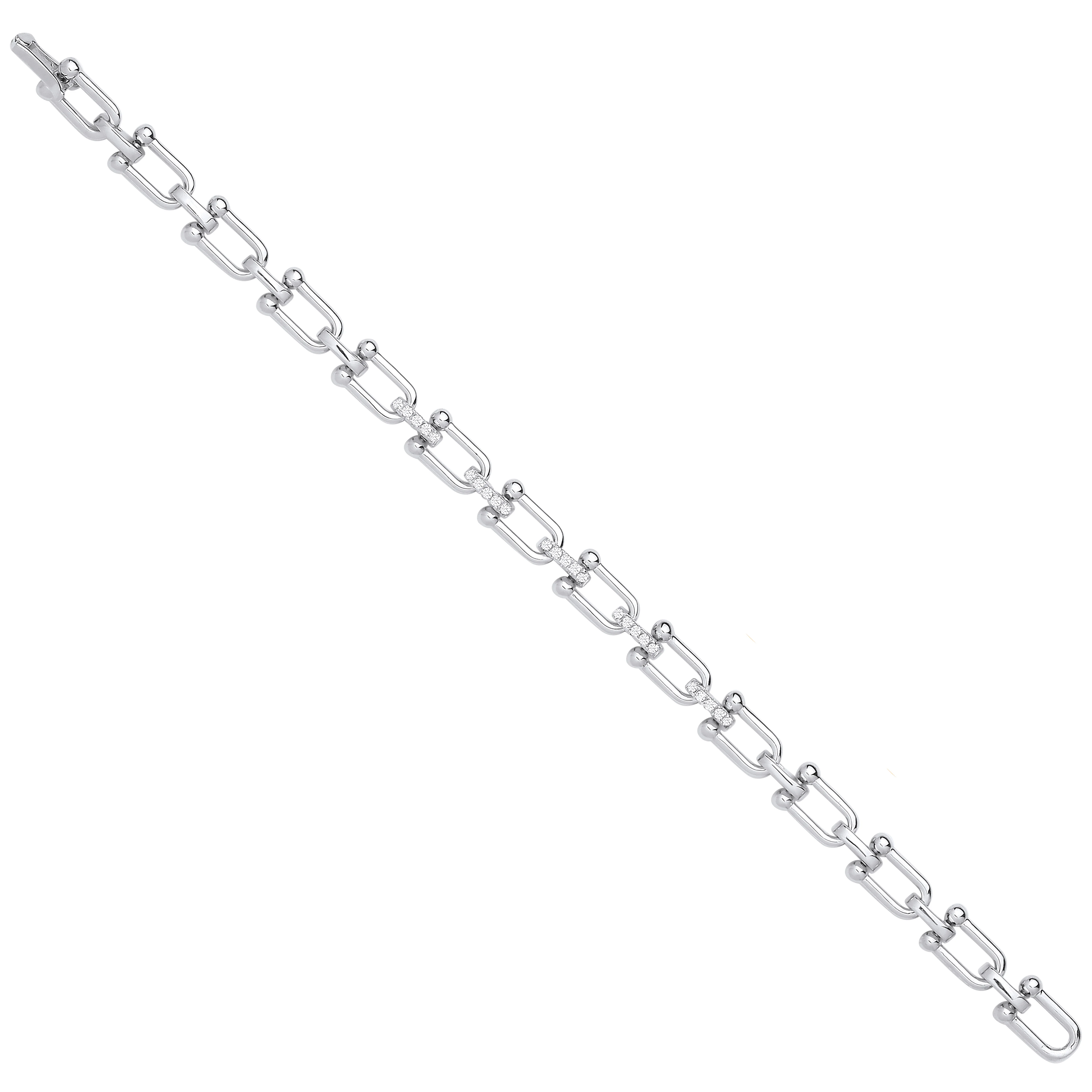Silver Bike Lock Link with Cubic Zirconias Ladies Bracelet - Silver - Image 2