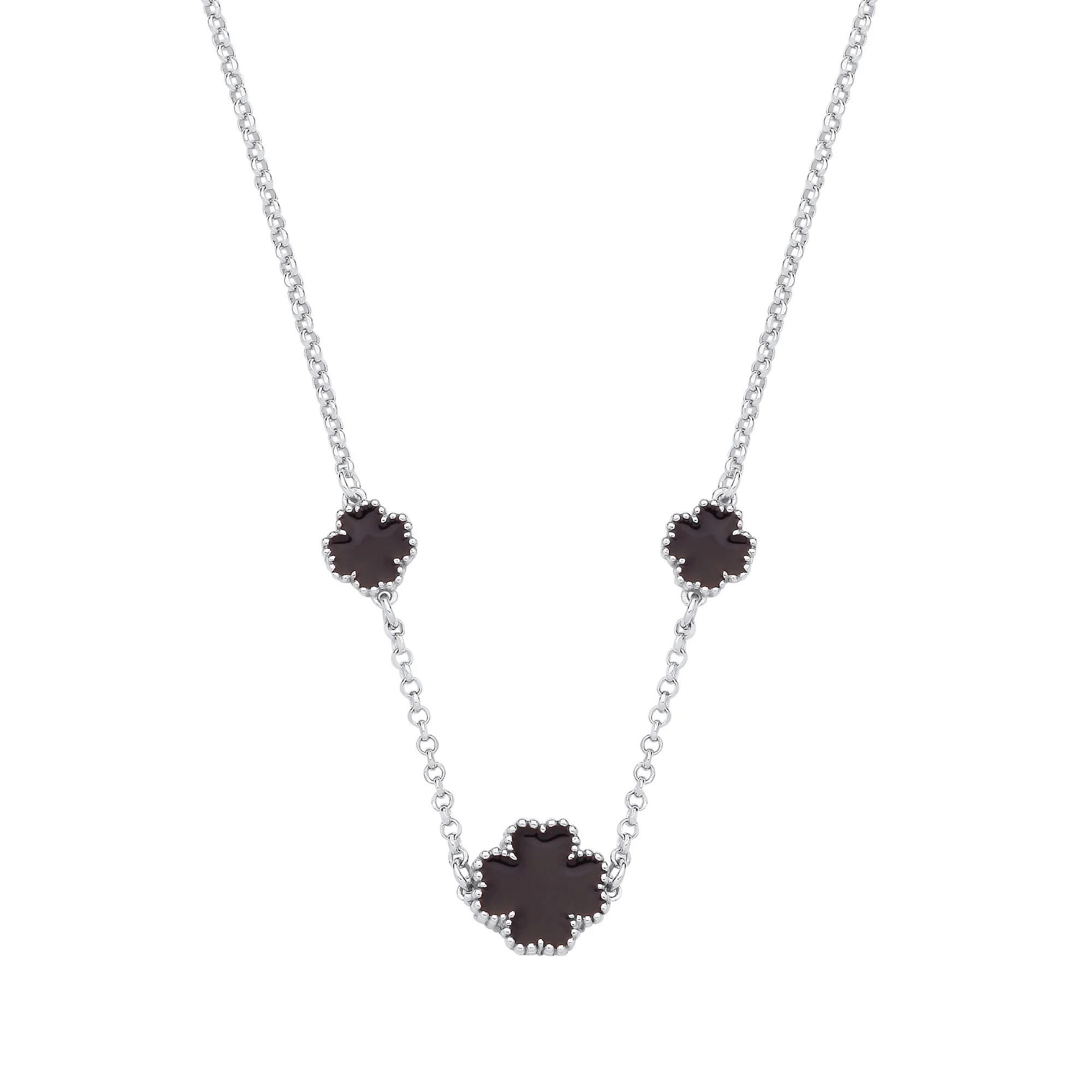 Silver BLACK Enamel Four Leaf Clover Necklace - Silver - Image 2