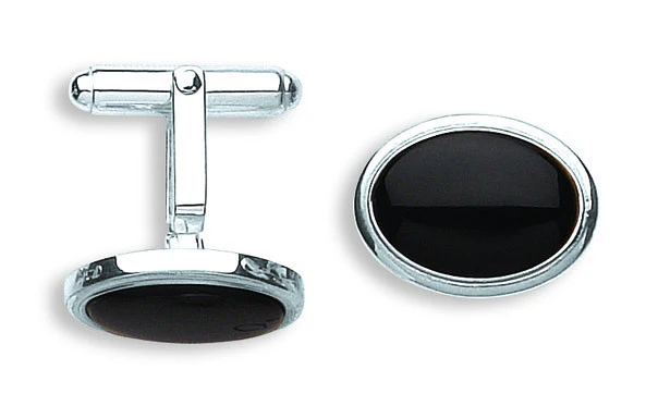 Silver Black Onyx Oval Cufflinks - Silver - Image 2