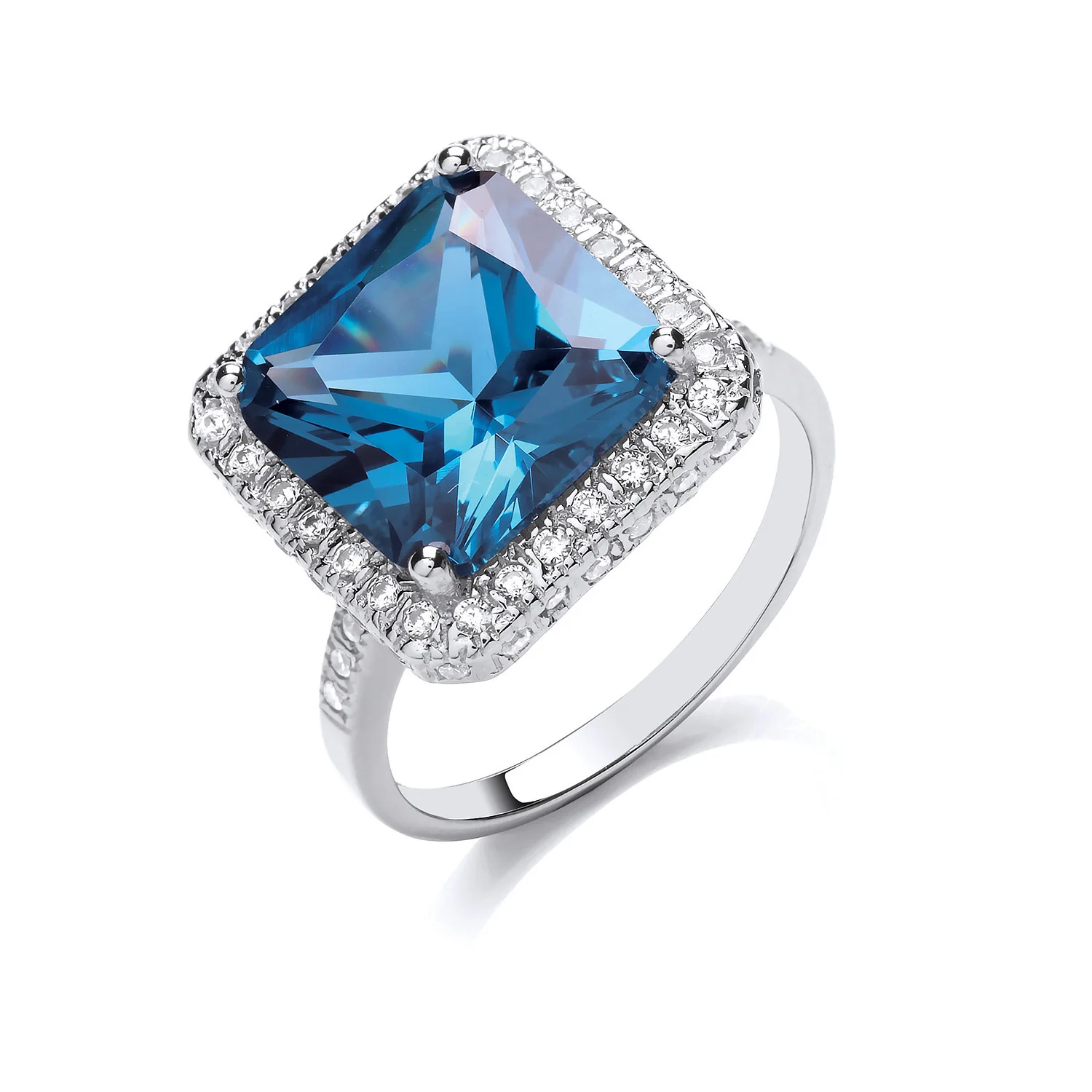 Silver Blue Colour Cubic Zirconia Cluster Ring - Silver - Image 2