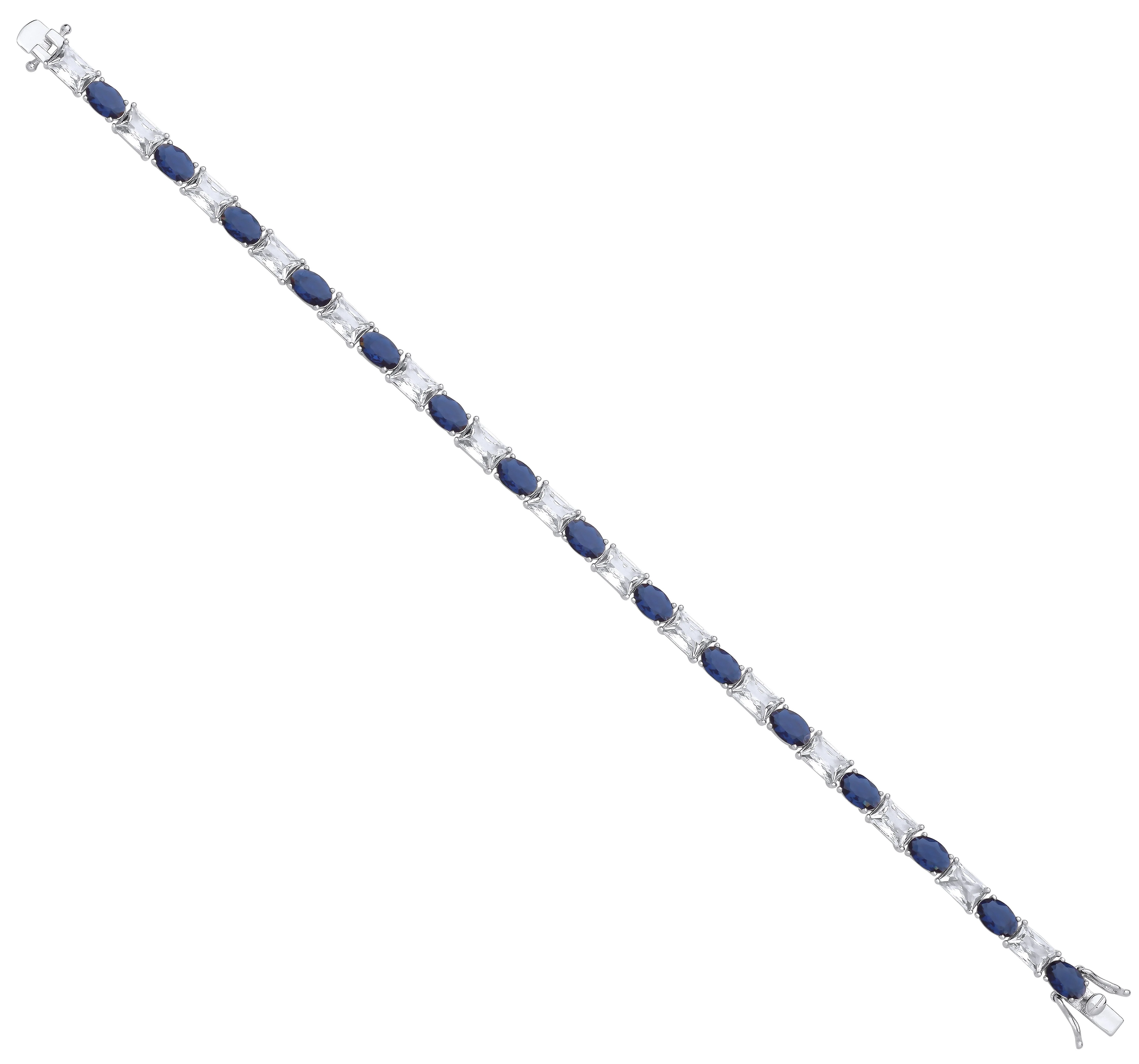 Silver Blue Oval & Clear Emerald Cubic Zirconias Tennis Bracelet - Silver - Image 2