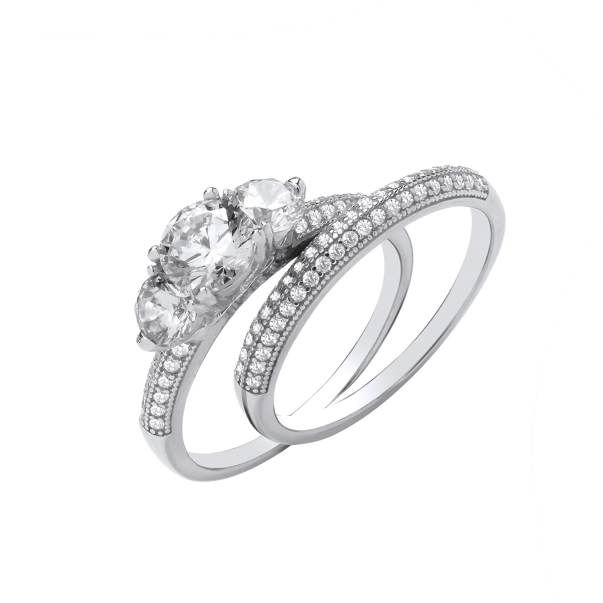 Silver Bridal Set Trilogy Half ET Rings - Silver - Image 2