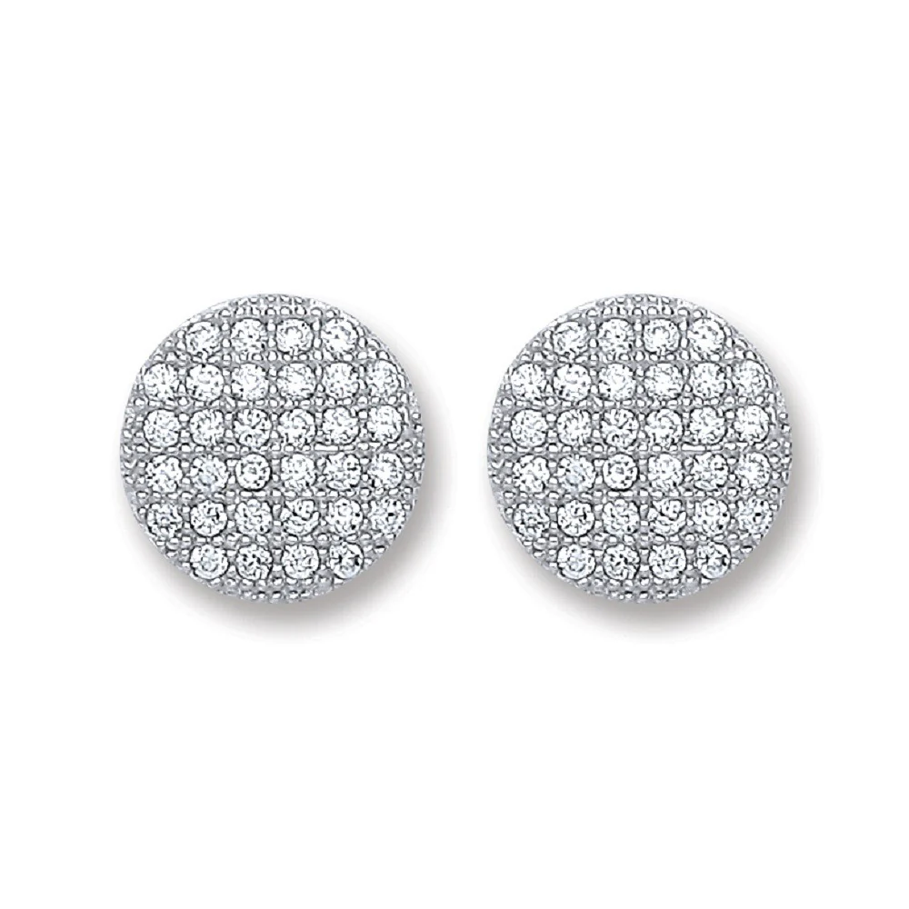 Silver Button Cubic Zirconia Stud Earrings - Silver - Image 2