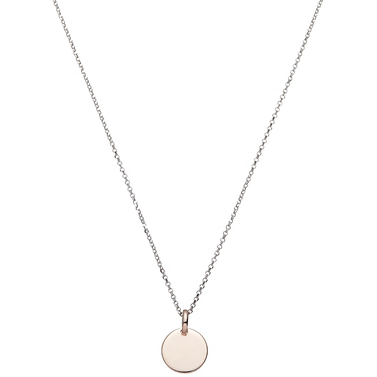 Silver Chain with Solid Rose Circle Pendant - Silver - Image 2