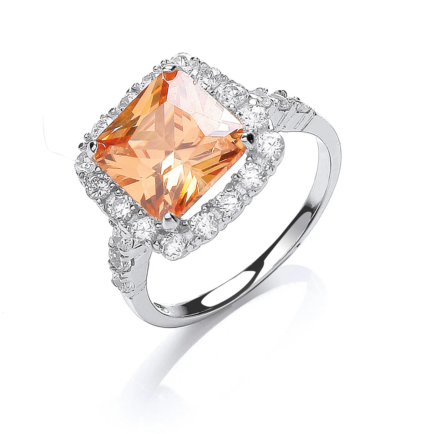 Silver Champagne Centre Cubic Zirconia Ring - Silver - Image 2