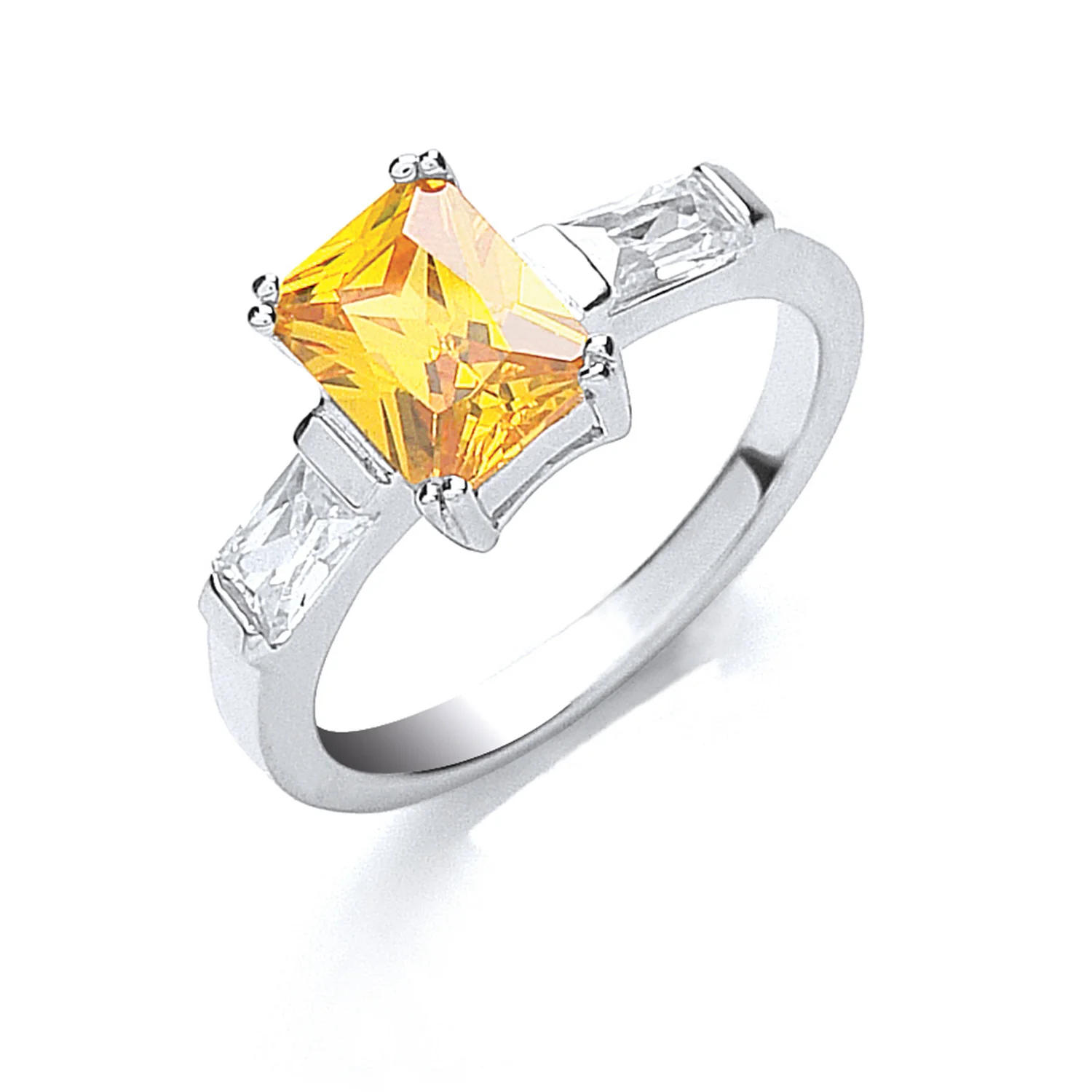 Silver Claw Set Amber Cubic Zirconia Solitaire Ring - Silver - Image 2