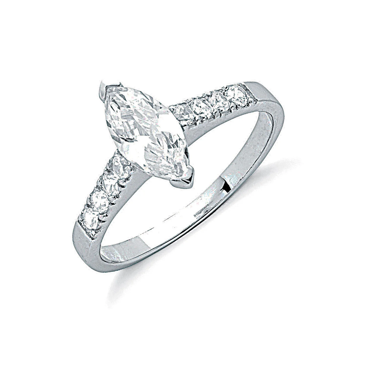 Silver Claw Set Marquies Cut Cubic Zirconia Solitaire Ring - Silver - Image 2