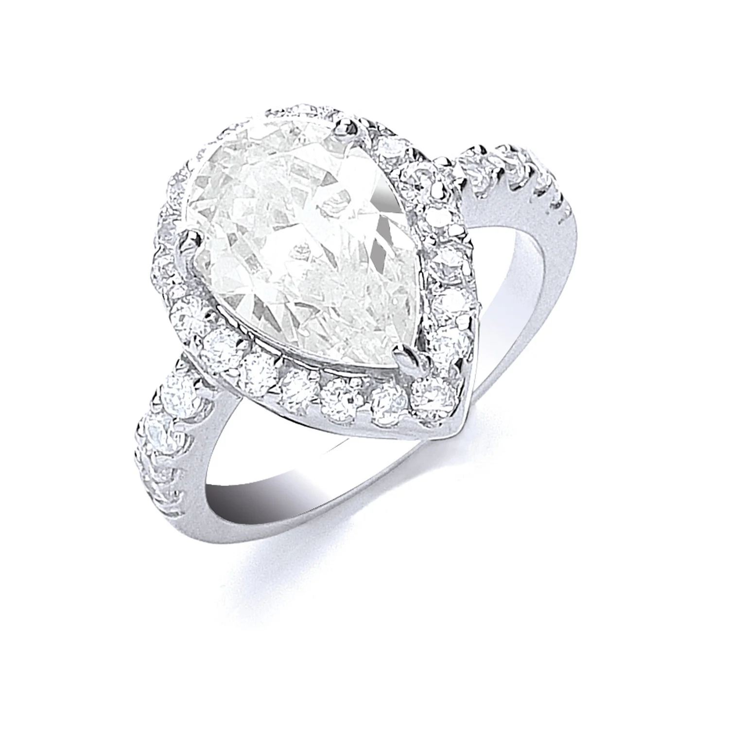 Silver Claw Set Pear Shape Centre Cubic Zirconia Ring - Silver - Image 2