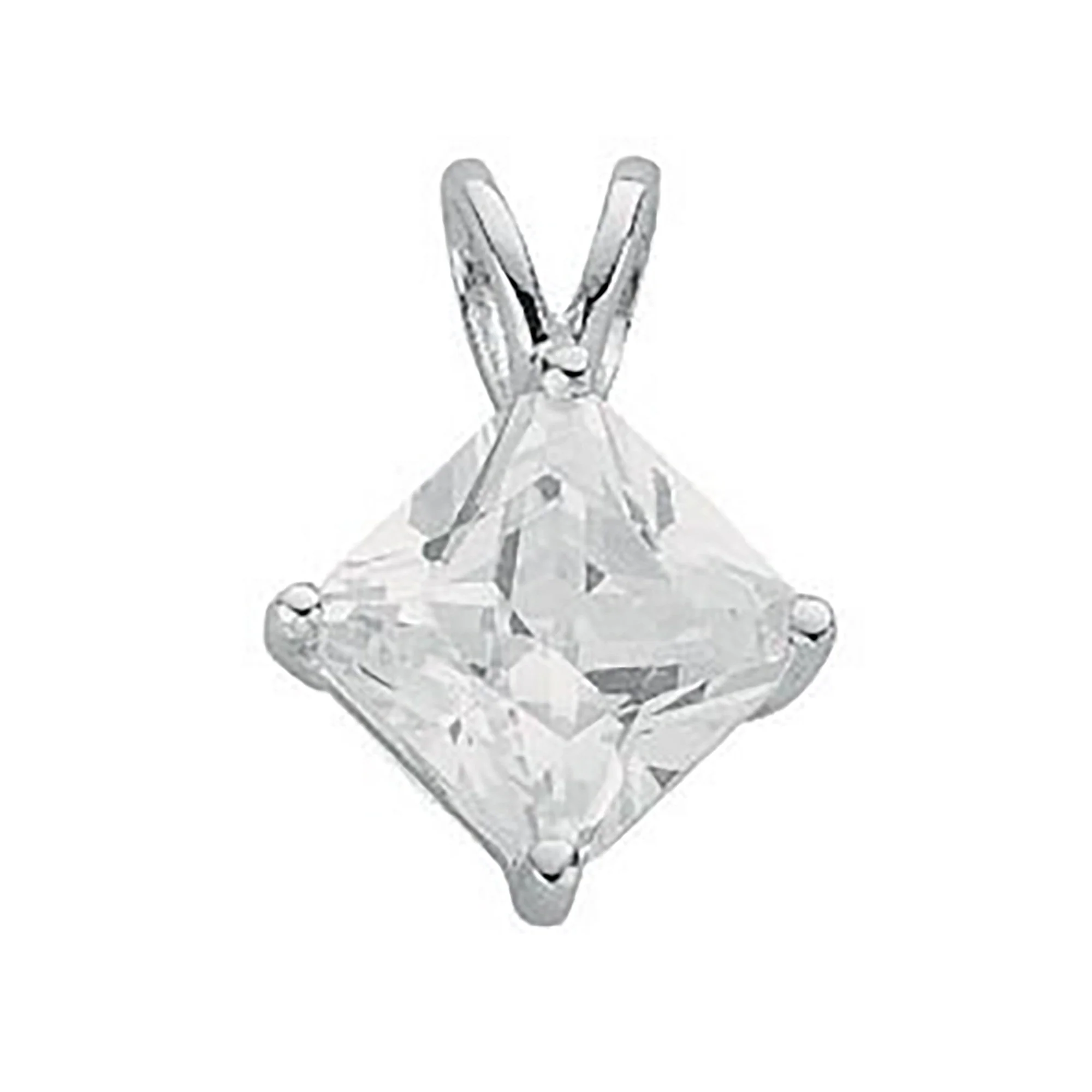 Silver Claw Set Princess Cut Cubic Zirconia S/S Pendant - Silver - Image 2