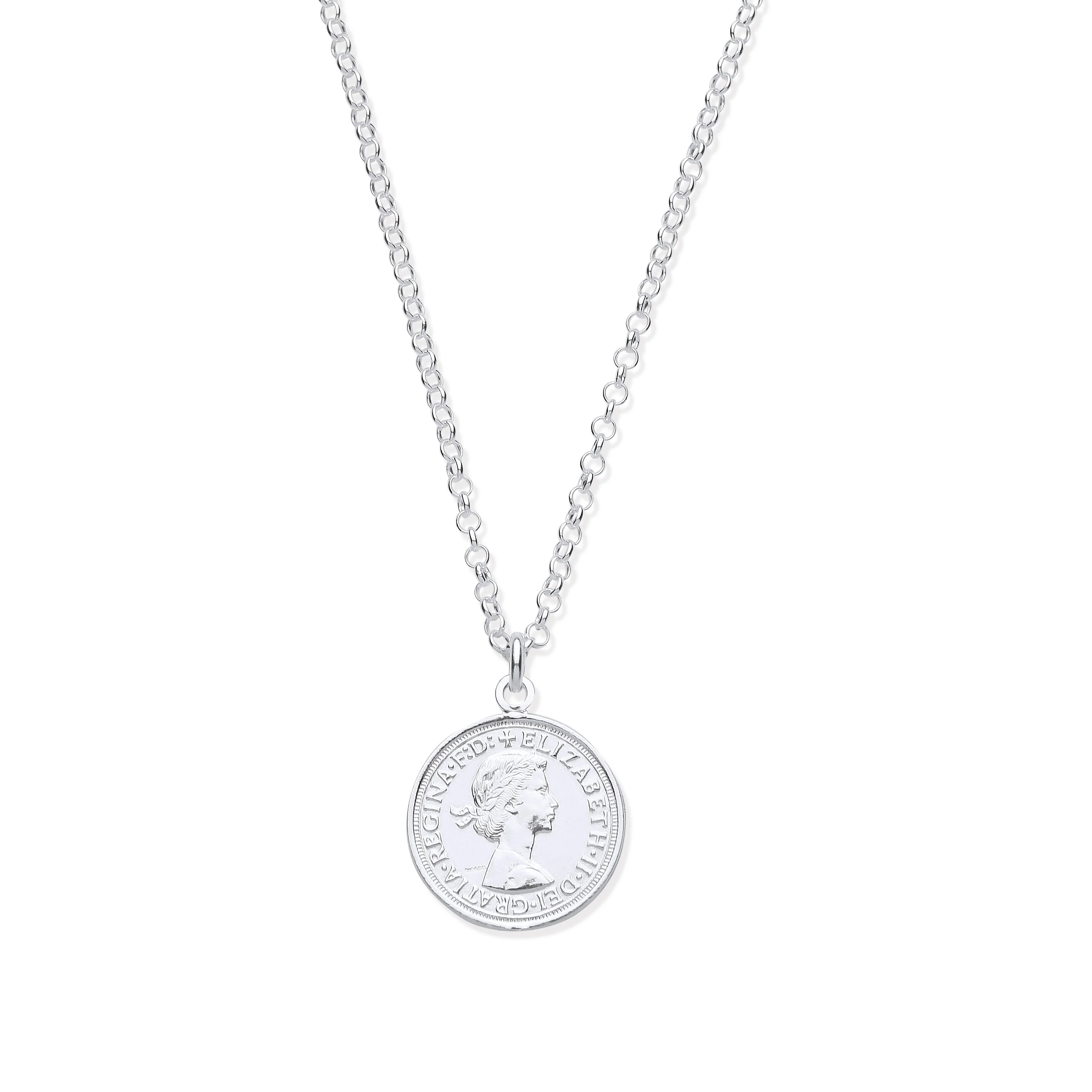Silver Coin Pendant 17" Necklace - Silver - Image 2