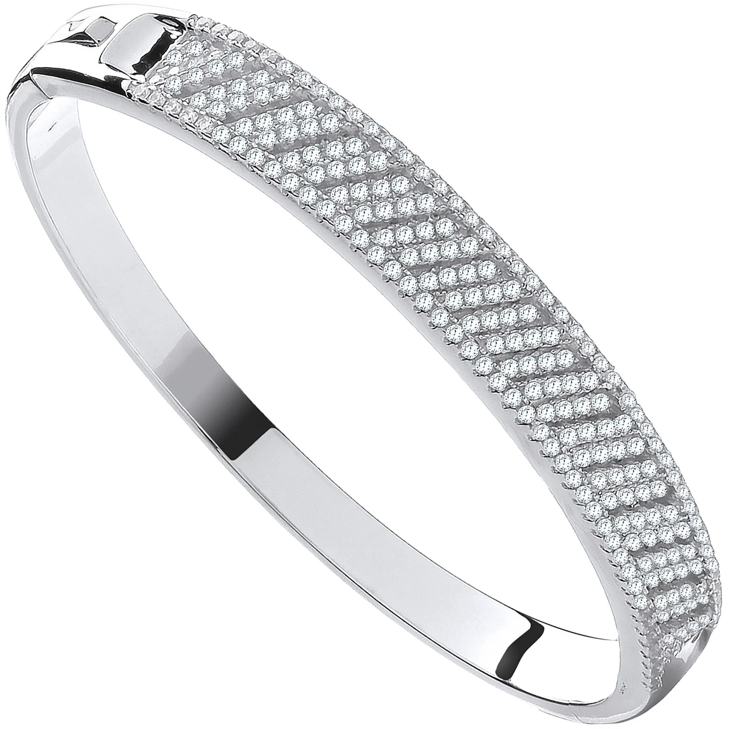 Silver Cross Lines Cubic Zirconia Ladies Bangle - Silver - Image 2