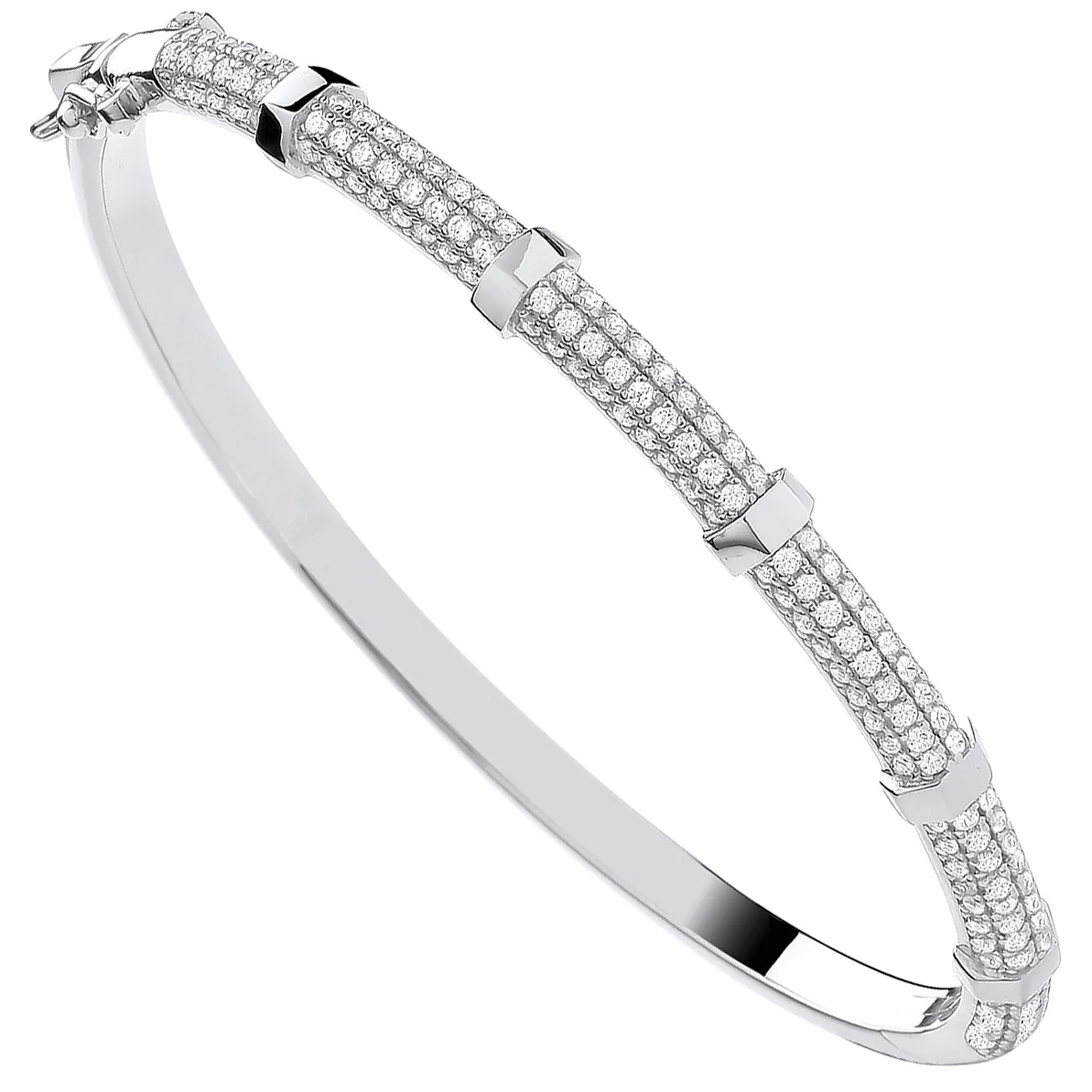 Silver Cubic Zirconia Bangle with Hex Nuts - Silver - Image 2