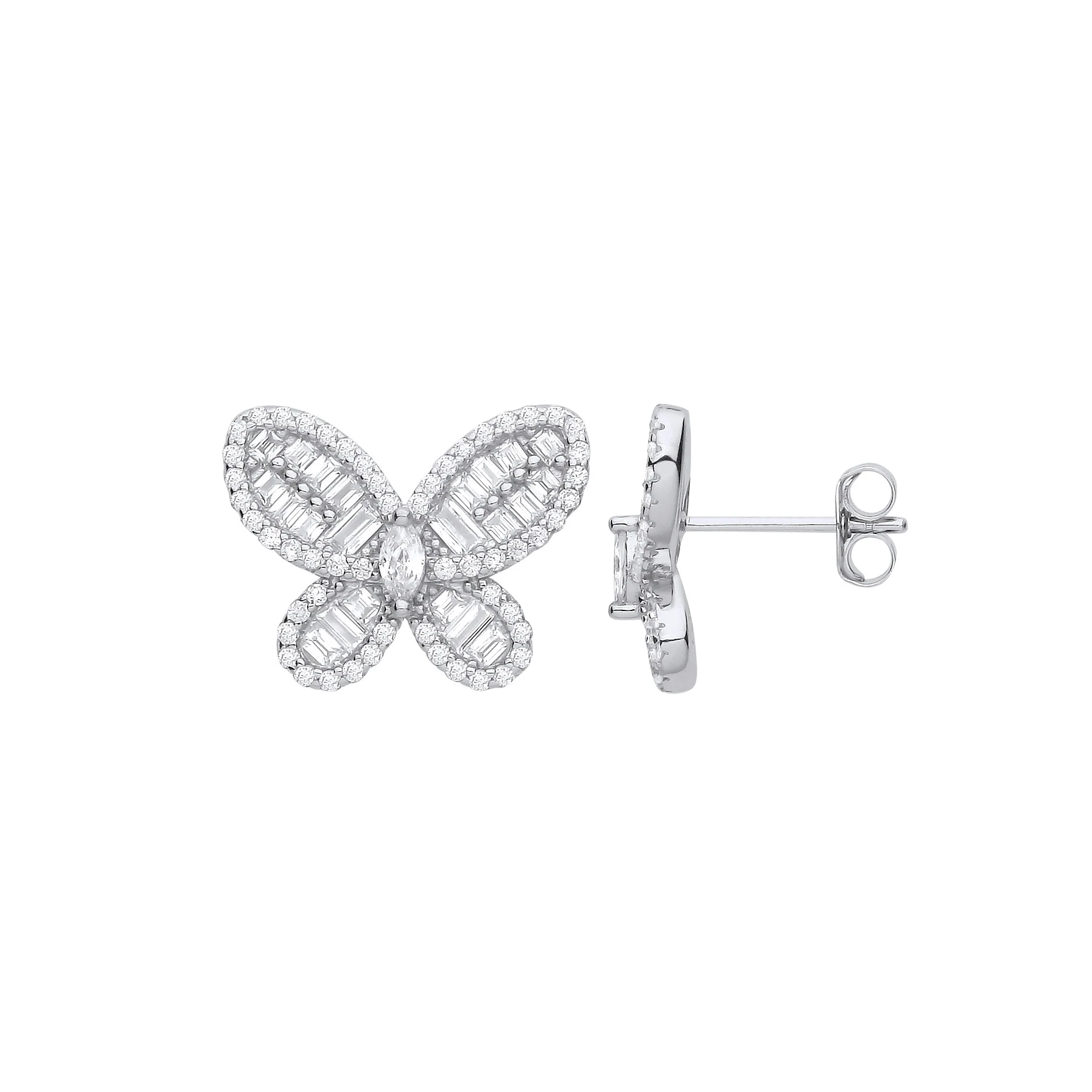 Silver Cubic Zirconia Butterfly Studs - Silver - Image 2