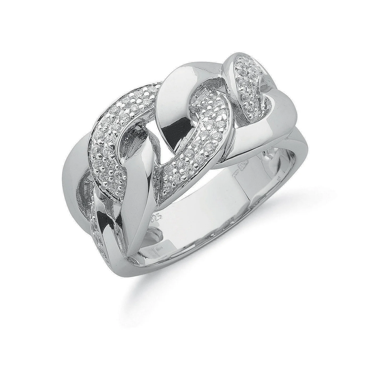 Silver Cubic Zirconia Chain Link Ring - Silver - Image 2