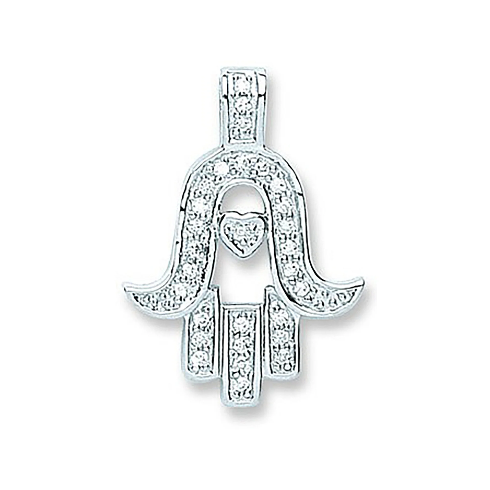 Silver Cubic Zirconia Chamsa Pendant - Silver - Image 2