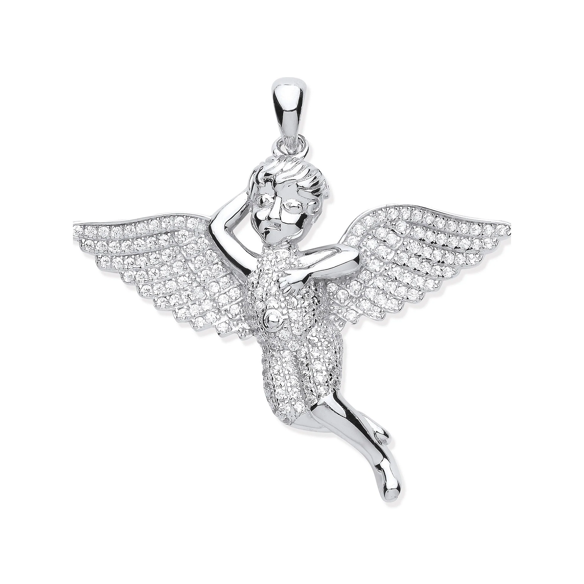 Silver Cubic Zirconia Cherub Angel Pendant - Silver - Image 2