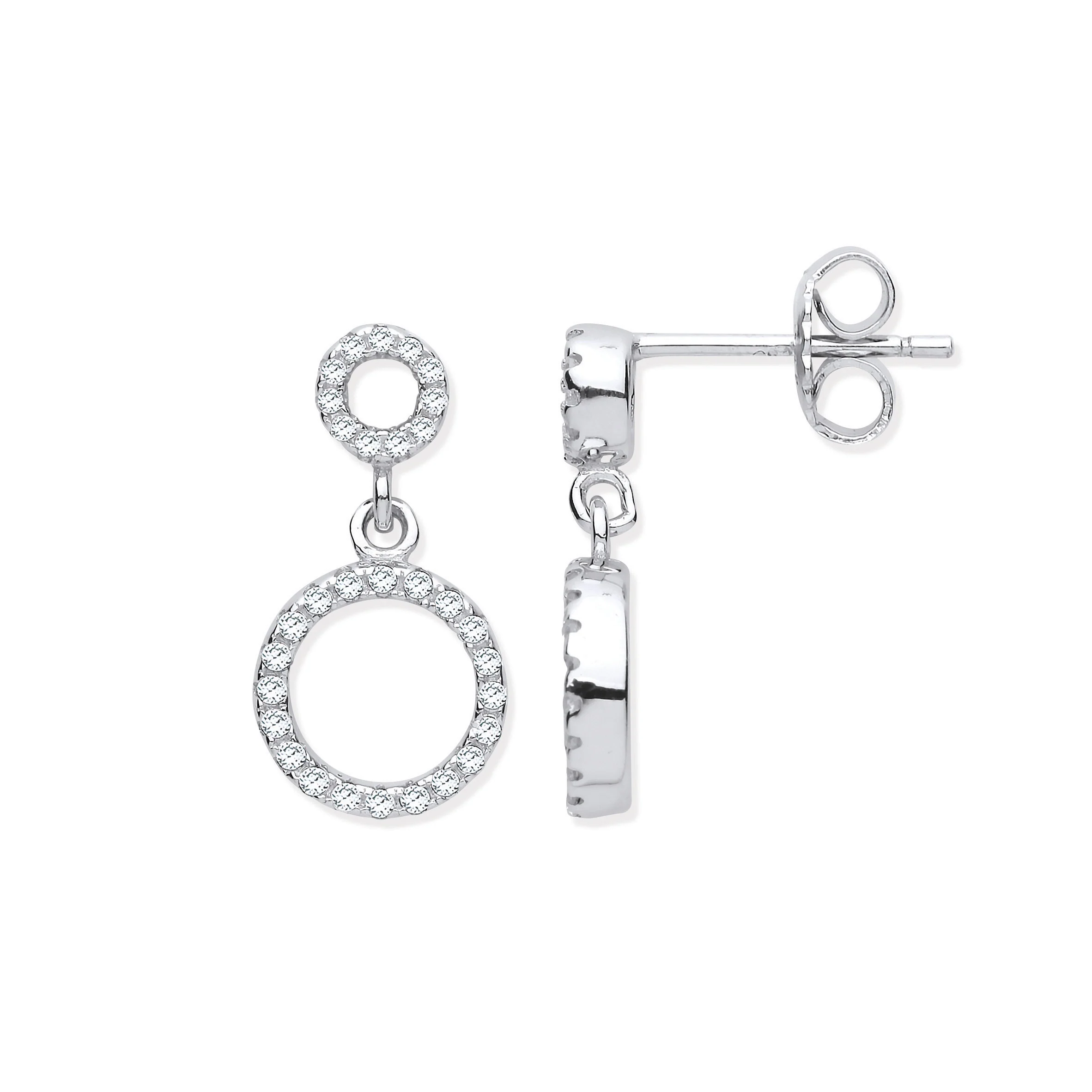 Silver Cubic Zirconia Circle of Life Drop Earrings - Silver - Image 2