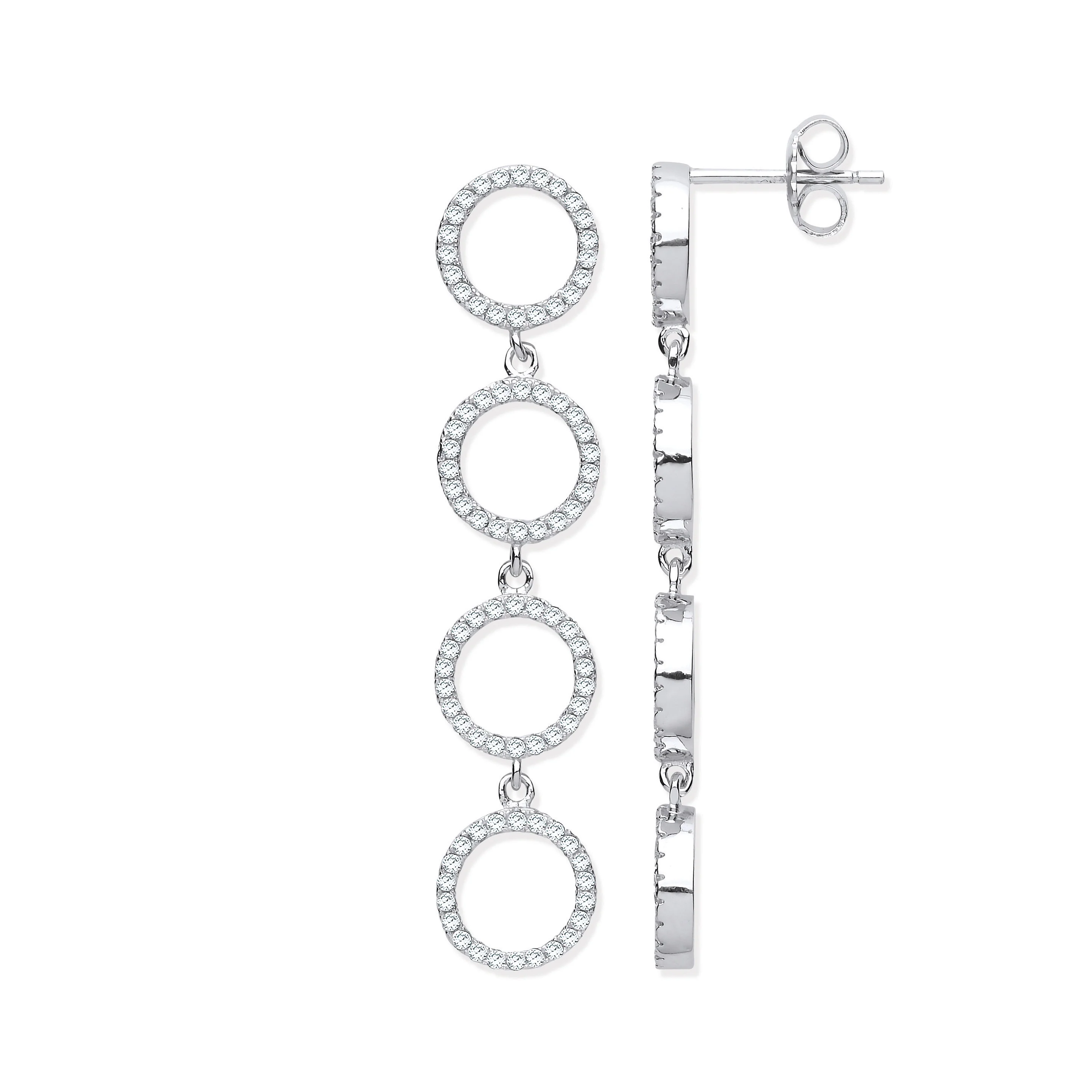 Silver Cubic Zirconia Circle of Life Long Drop Earrings - Silver - Image 2