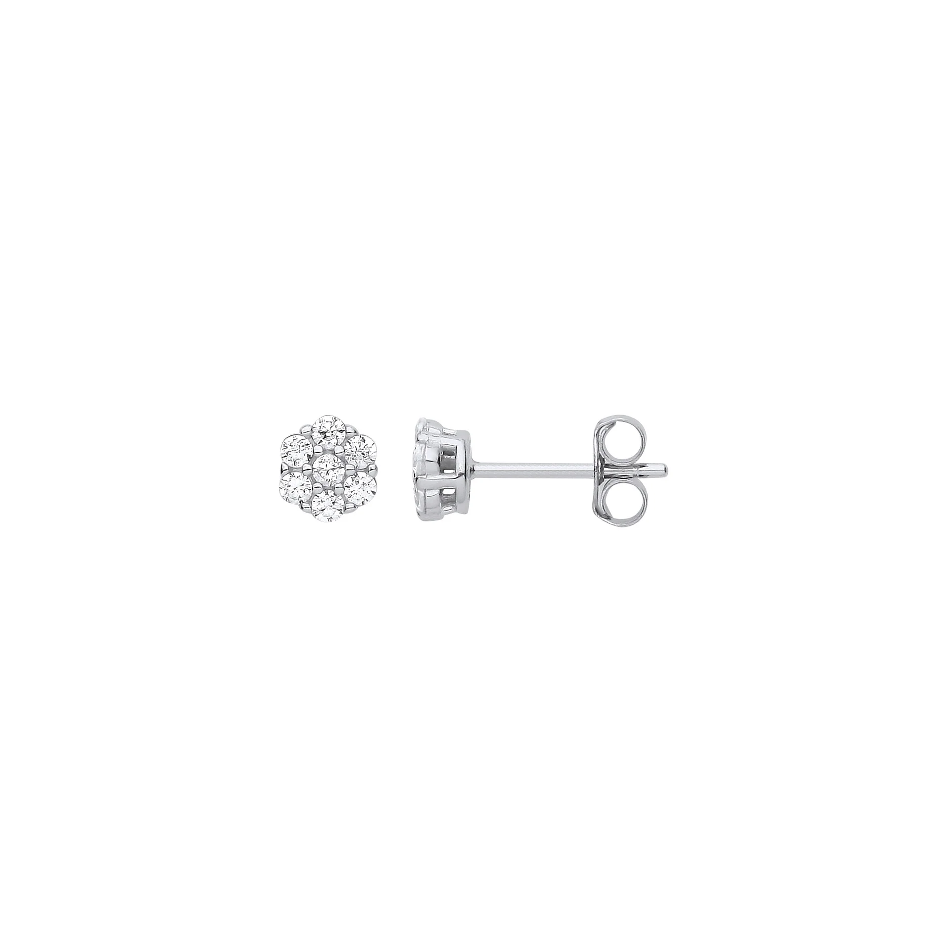 Silver Cubic Zirconia Flower Cluster Studs - Silver - Image 2
