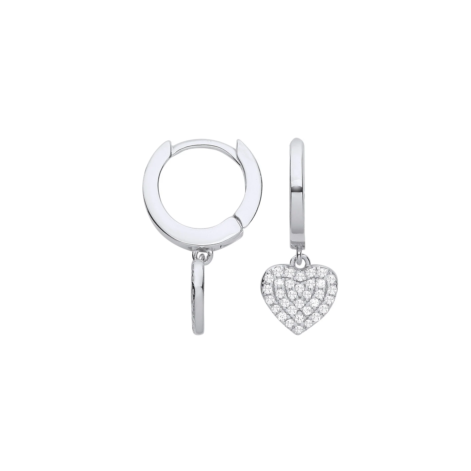 Silver Cubic Zirconia Heart Hinged Huggies - Silver - Image 2